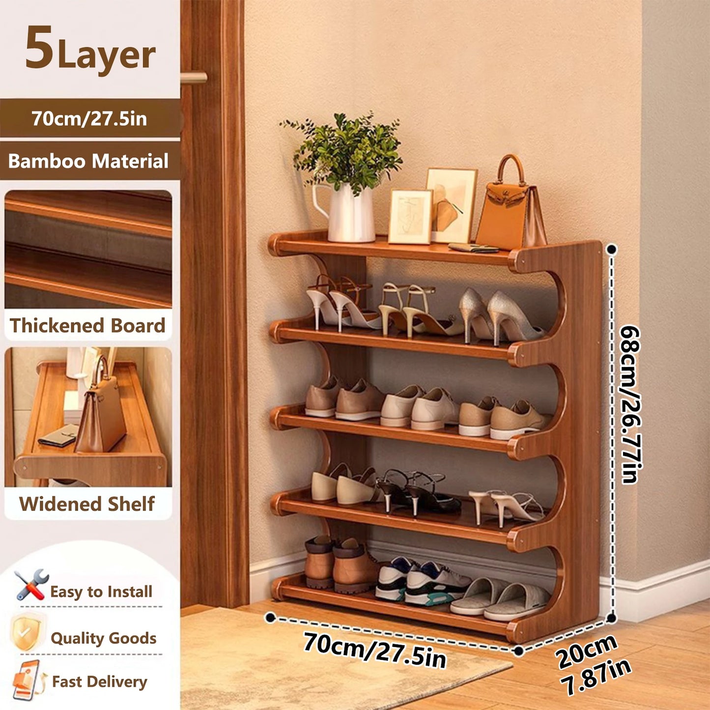 Wood Grain 5/6 Layer Shoe Rack Space Saving Storage Organizer