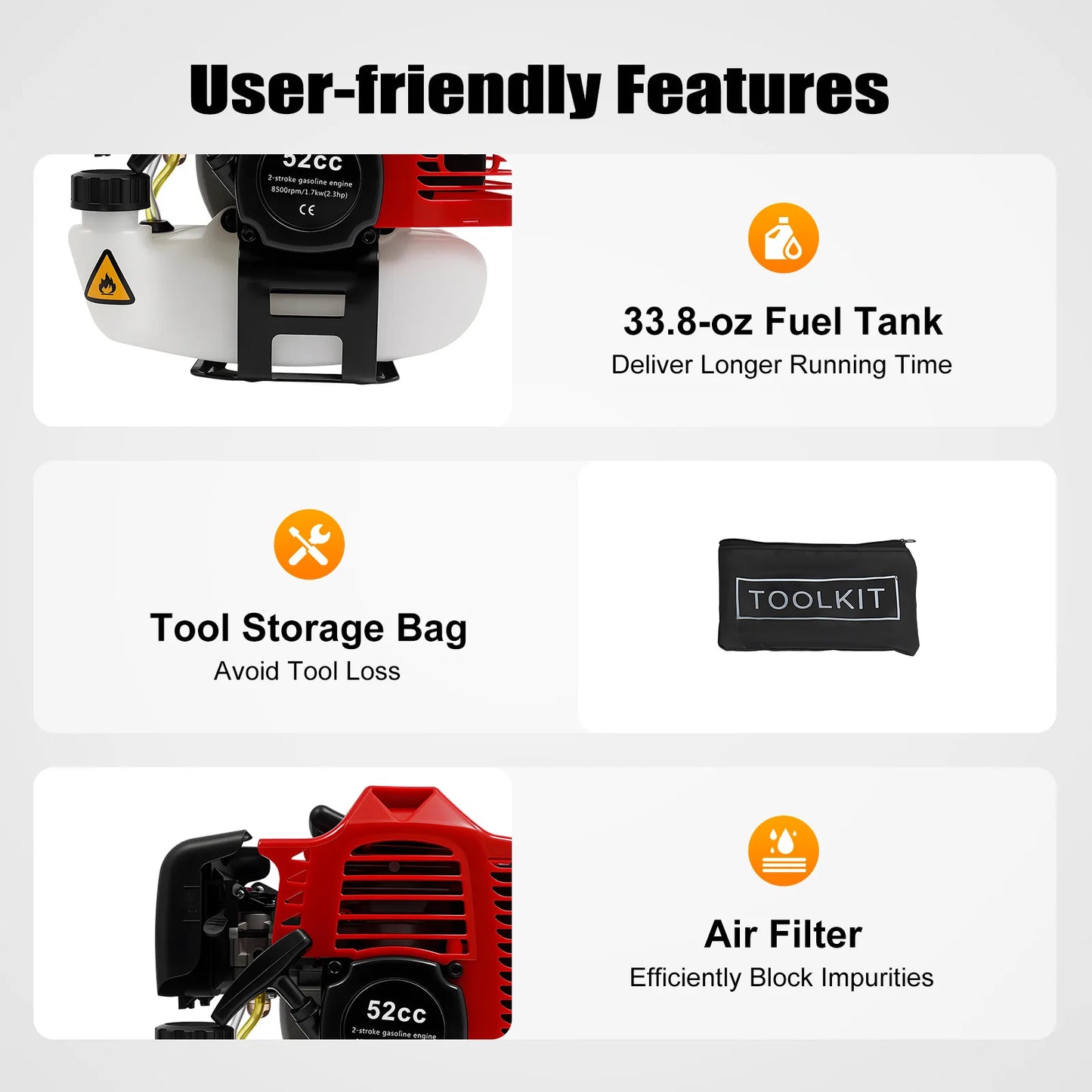 CNCEST 1700W 52cc Gasoline Powered Handheld Lawn Sweeper
