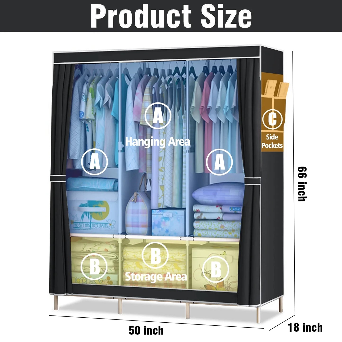 Nonwoven Fabric Closet Organizer Rack With Hanging Rod Portable