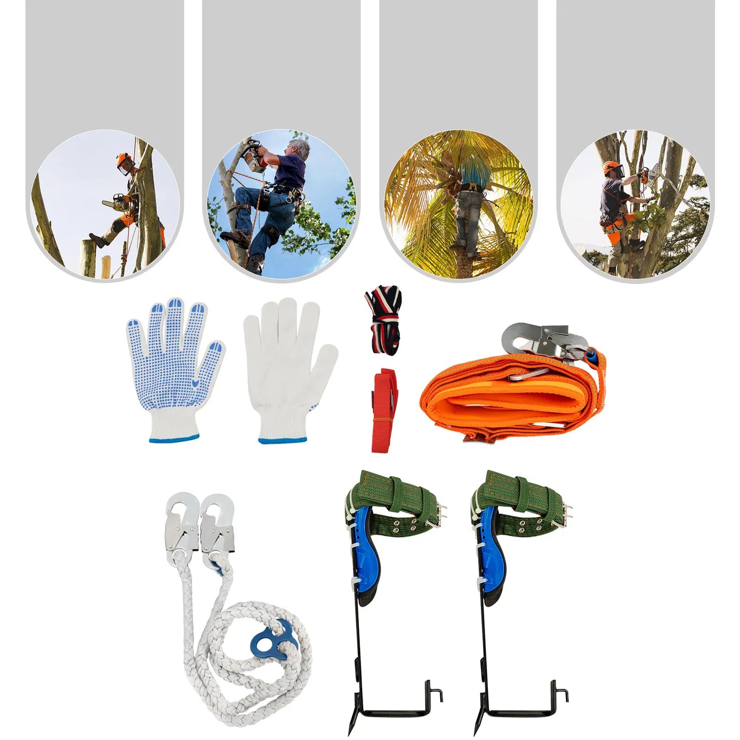 Tree Climbing Gear Set With Safety Belt And Steel Foot Pedal Kit