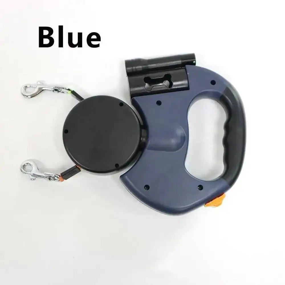 Auto Retractable Dual Dog Leash With LED Flashlight