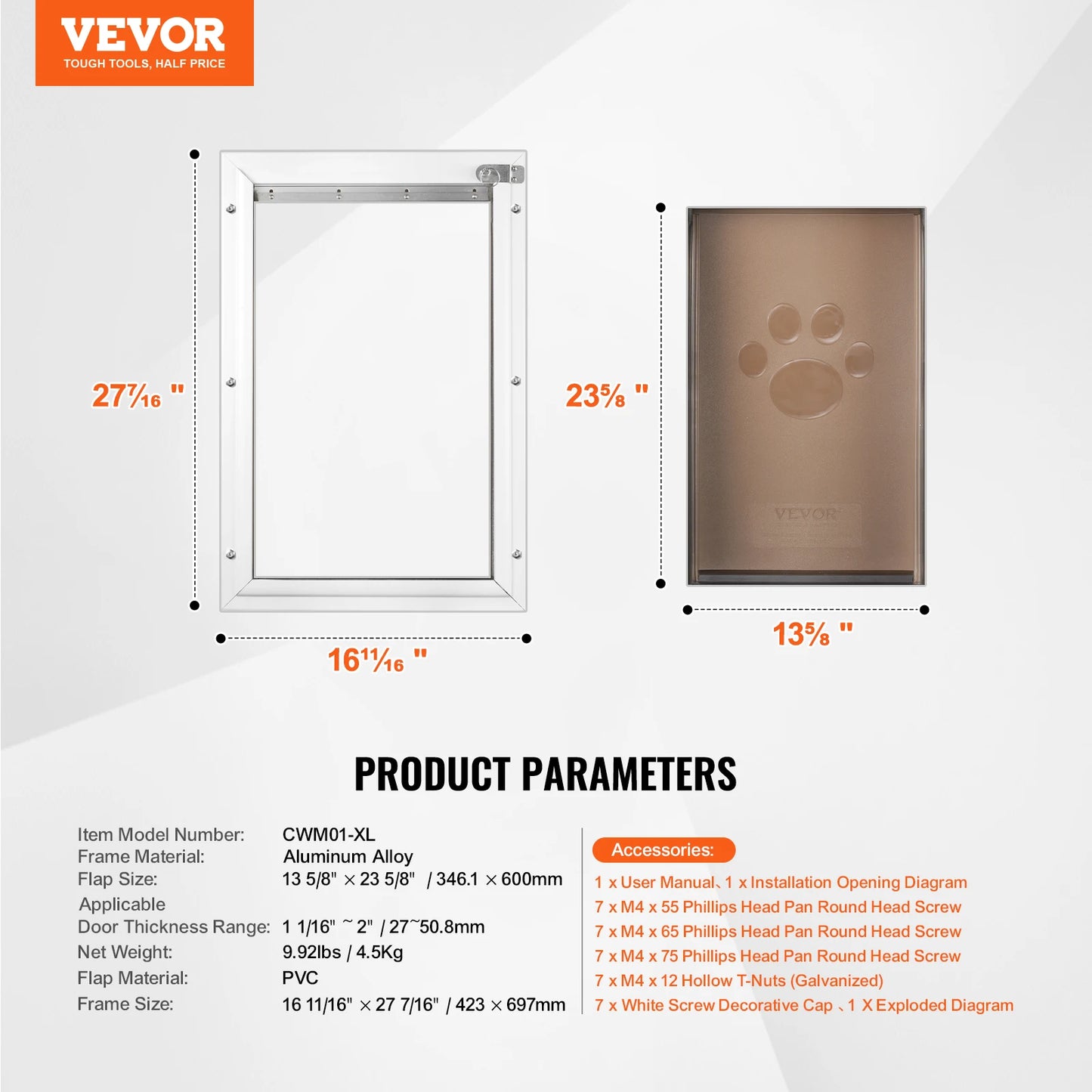 SucceBuy Pet Door With Aluminum Frame Locking Flap