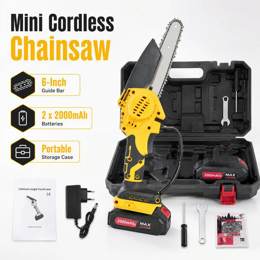 Cordless Mini Chainsaw With Dual Batteries And Storage Case