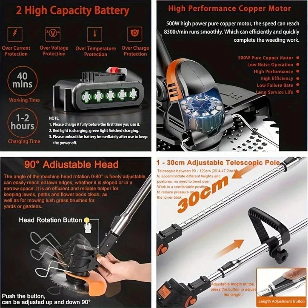 Cordless Lawn Trimmer Edger Mower Brush Cutter For Garden Yard