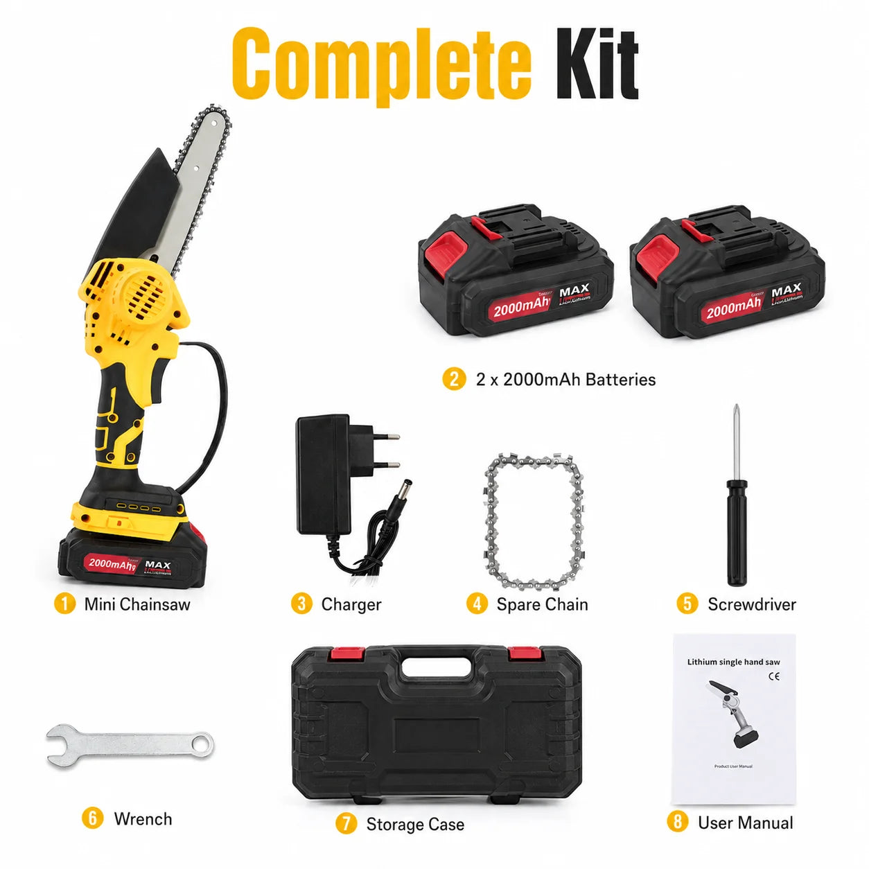 Cordless Mini Chainsaw With Dual Batteries And Storage Case
