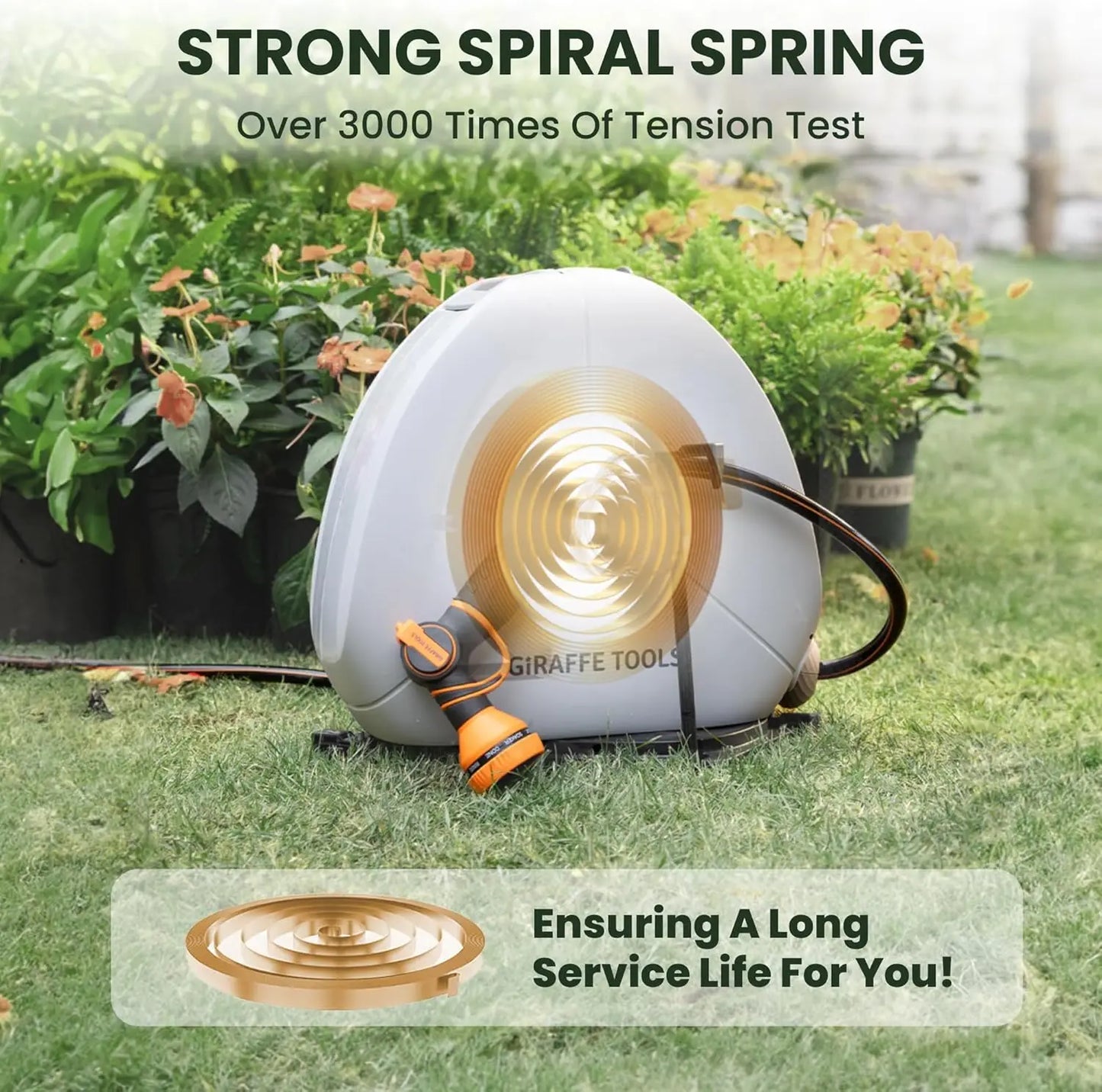 Giraffe Tools Retractable Garden Hose Reel Ground Mount With Automatic Rewind