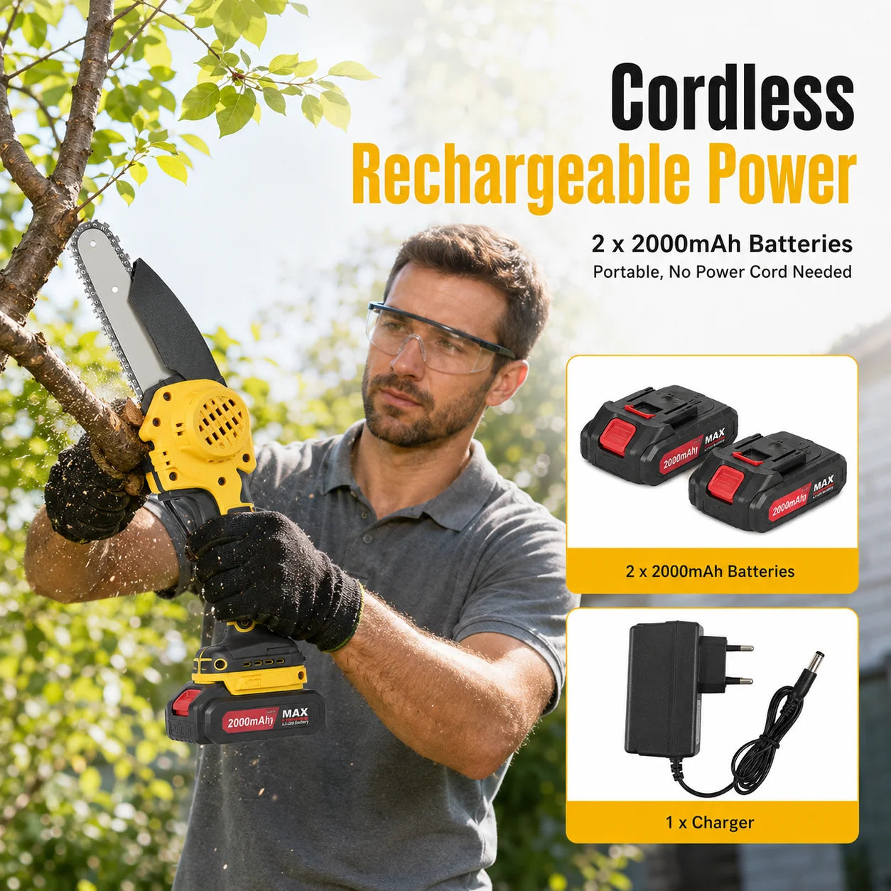 Cordless Mini Chainsaw With Dual Batteries And Storage Case