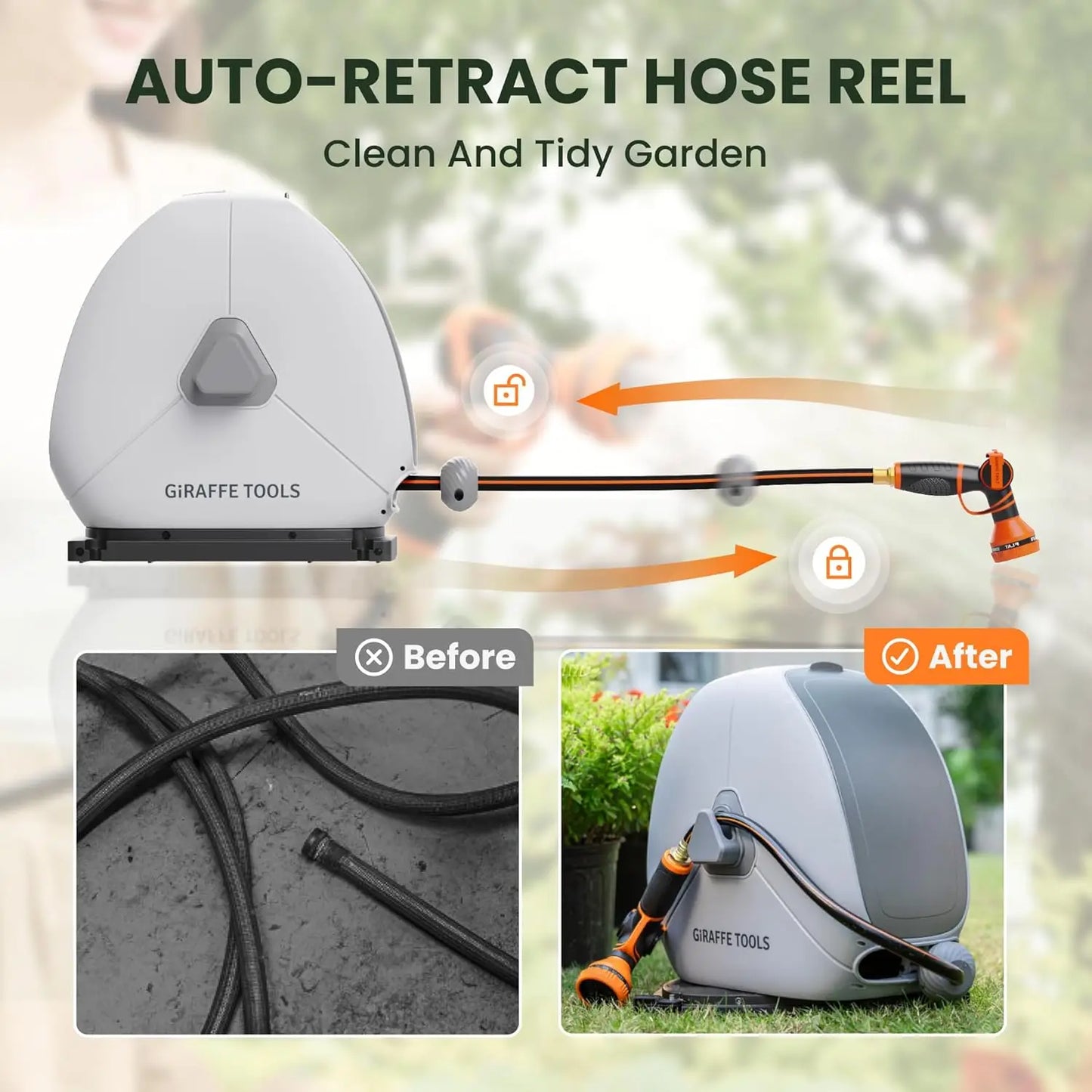 Giraffe Tools Retractable Hose Reel Ground Mount Automatic Rewind