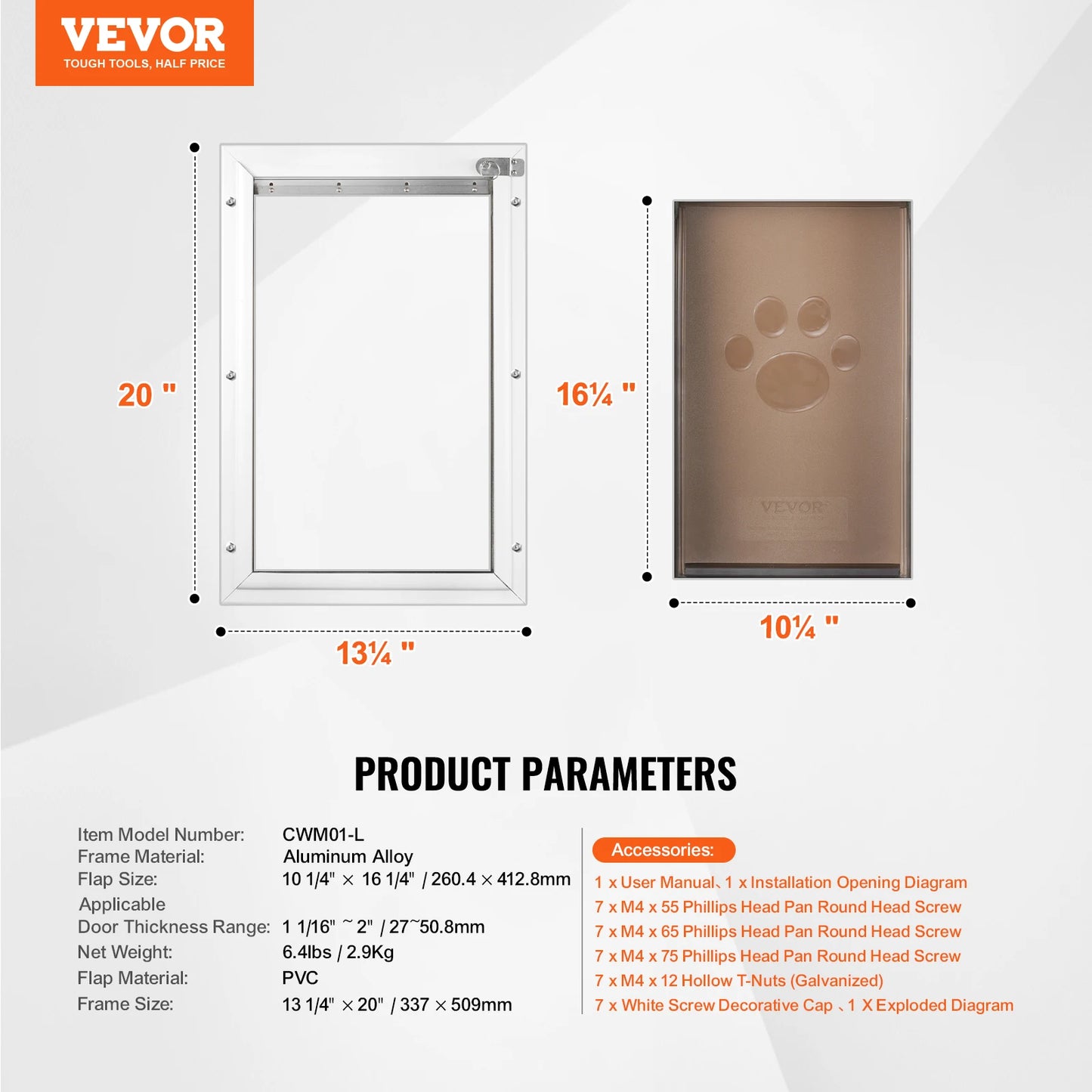 SucceBuy Pet Door Aluminum Frame with Locking Flap System