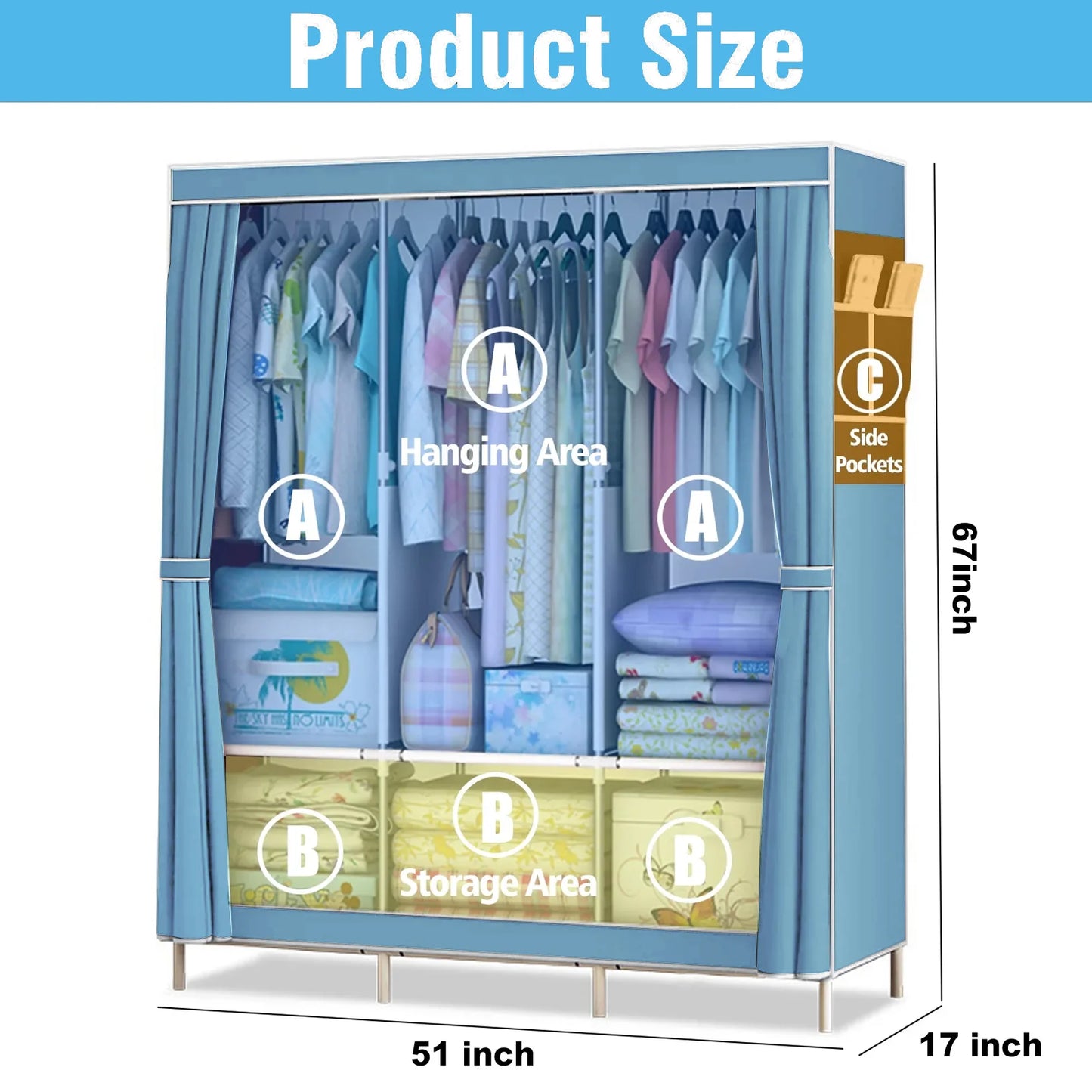 Nonwoven Fabric Closet Organizer Rack With Hanging Rod Portable