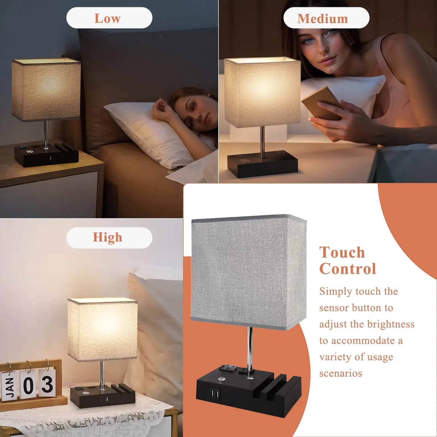 SZRSTH Bedside Table Lamp With Dual USB Fast Charging Ports
