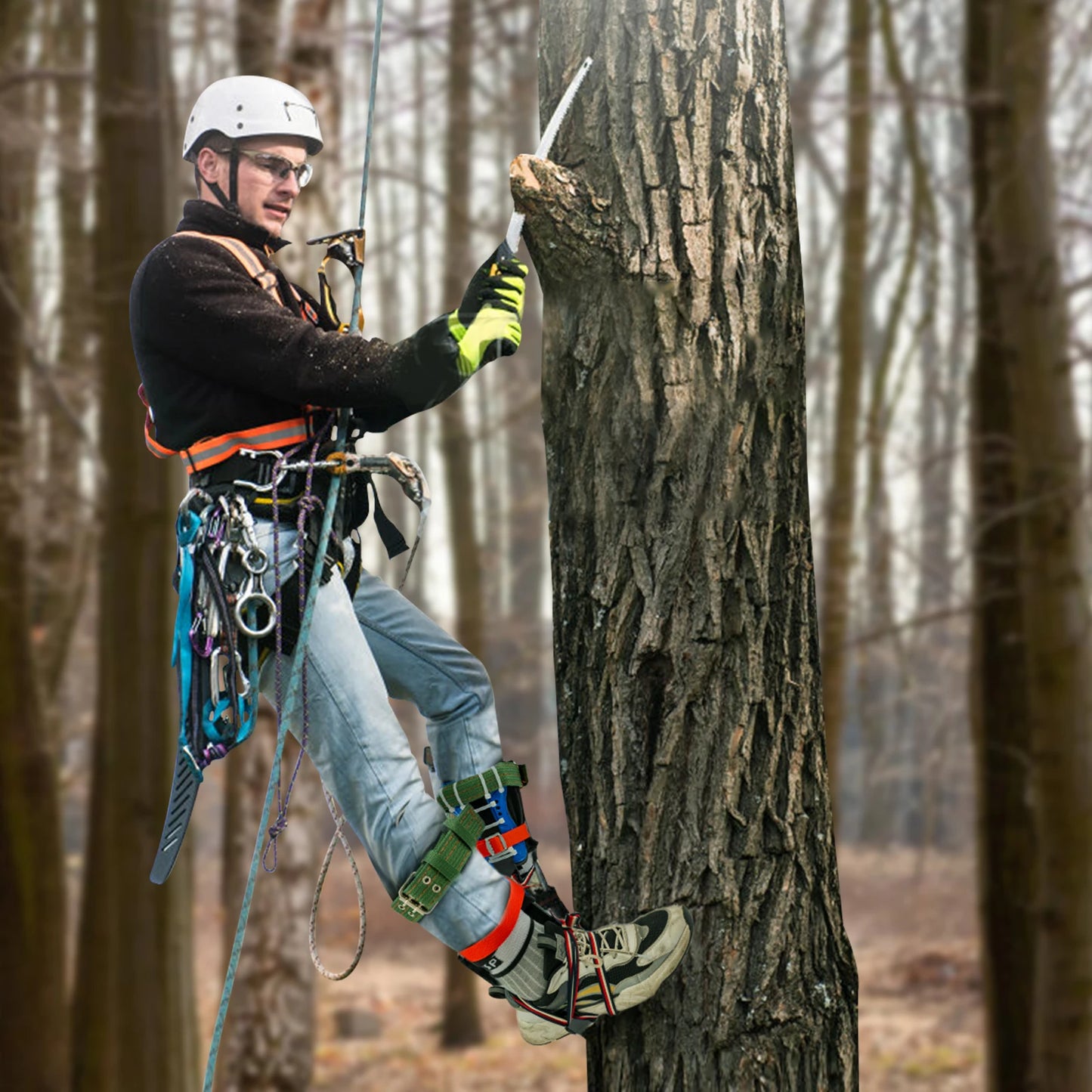 Tree Climbing Gear Set With Safety Belt And Steel Foot Pedal Kit