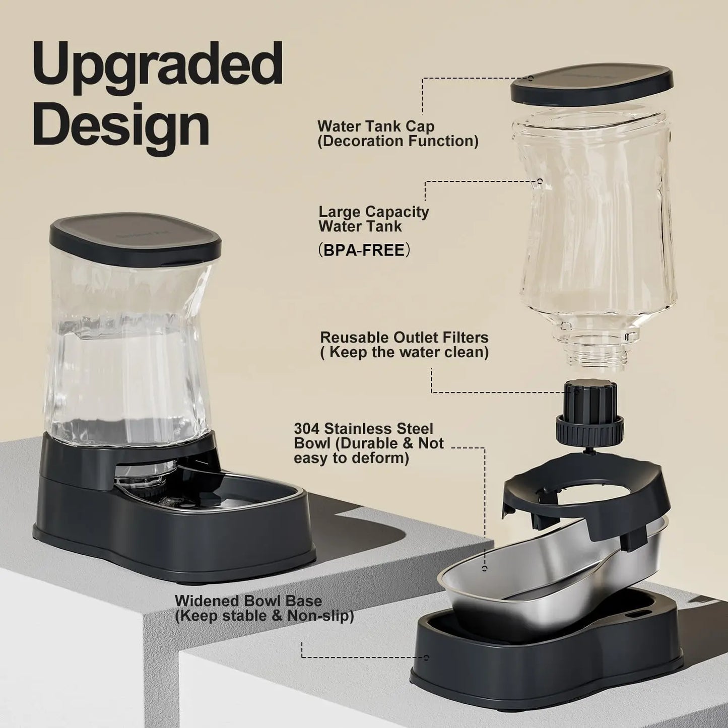 Automatic Pet Water Dispenser With Stainless Steel Bowl