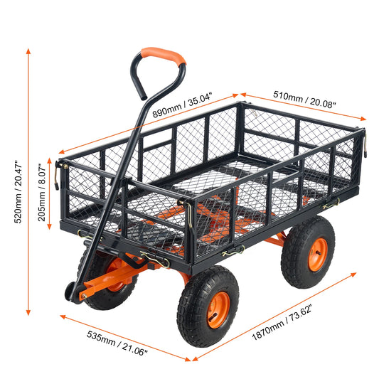 SucceBuy Garden Cart Sturdy Metal Utility Wagon Versatile Dump Cart