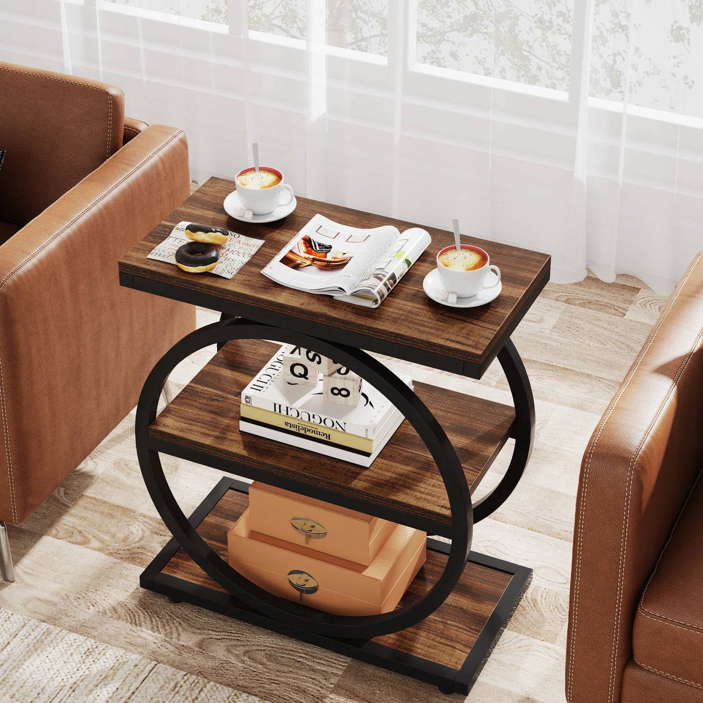 Tribesigns End Table With 3 Shelves, Industrial Narrow Side Table