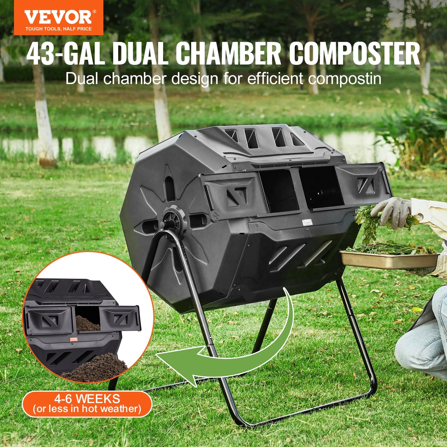 SucceBuy BPA Free Tumbling Compost Bin Dual Chamber Garden Yard