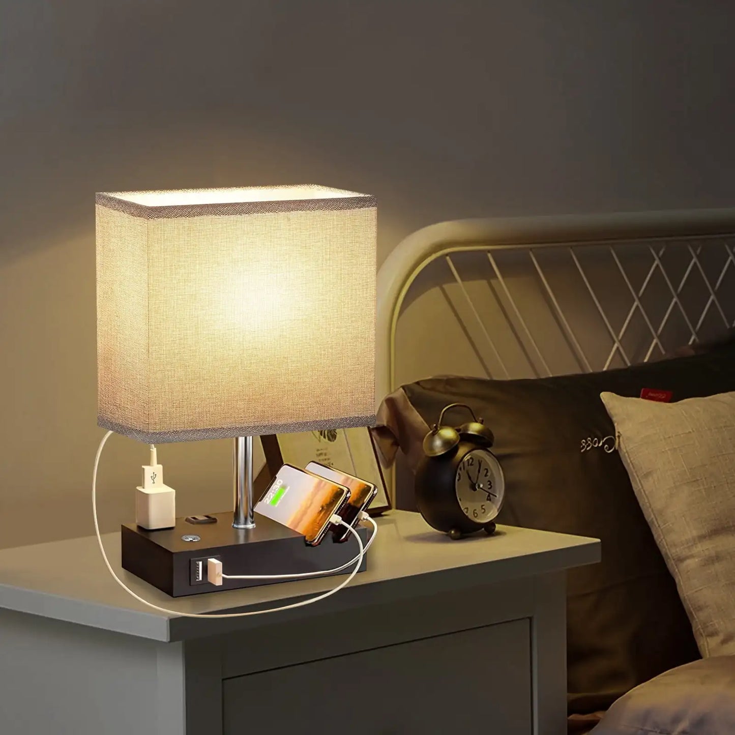 SZRSTH Bedside Table Lamp With Dual USB Fast Charging Ports