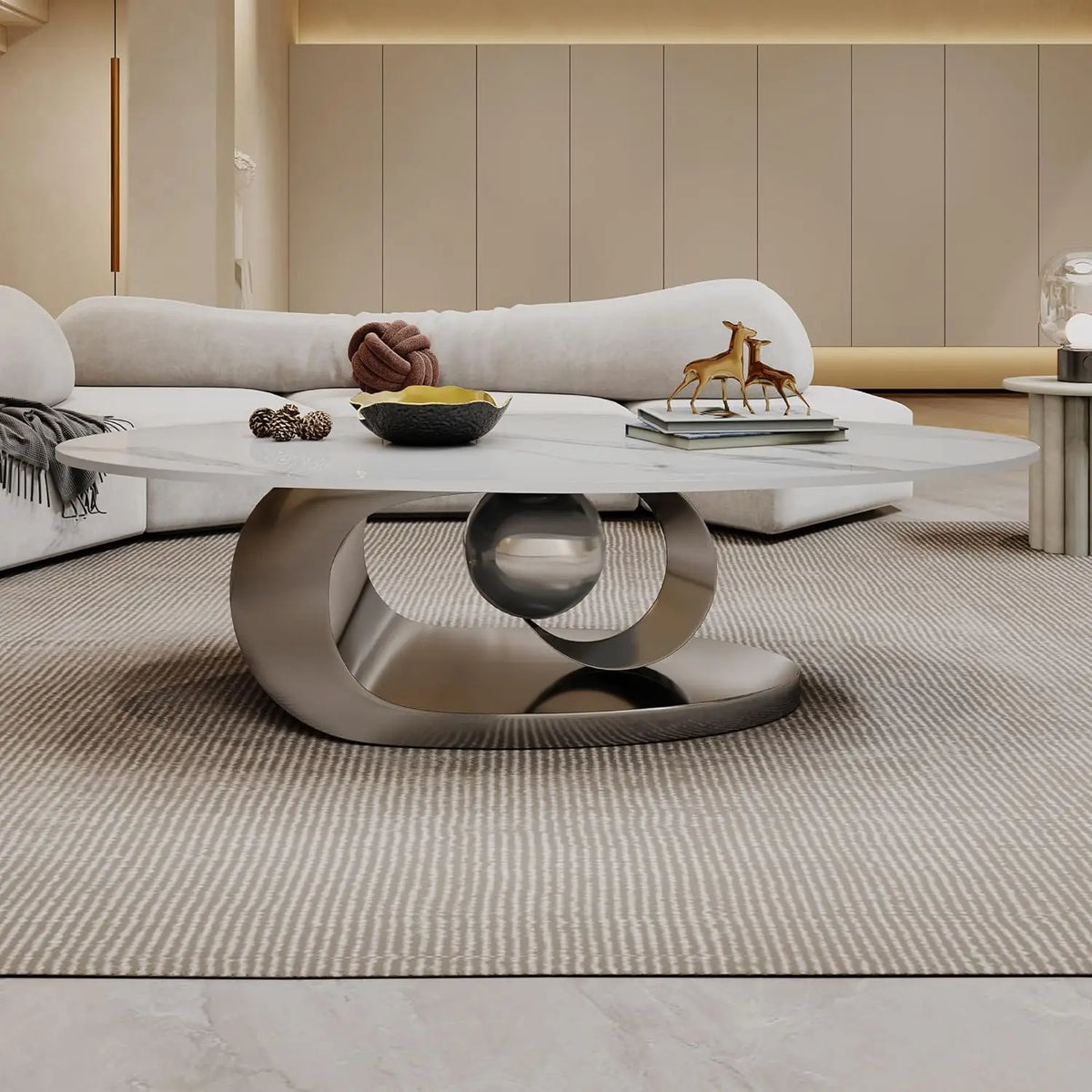 Modern Coffee Table With Sintered Stone Top And Pedestal