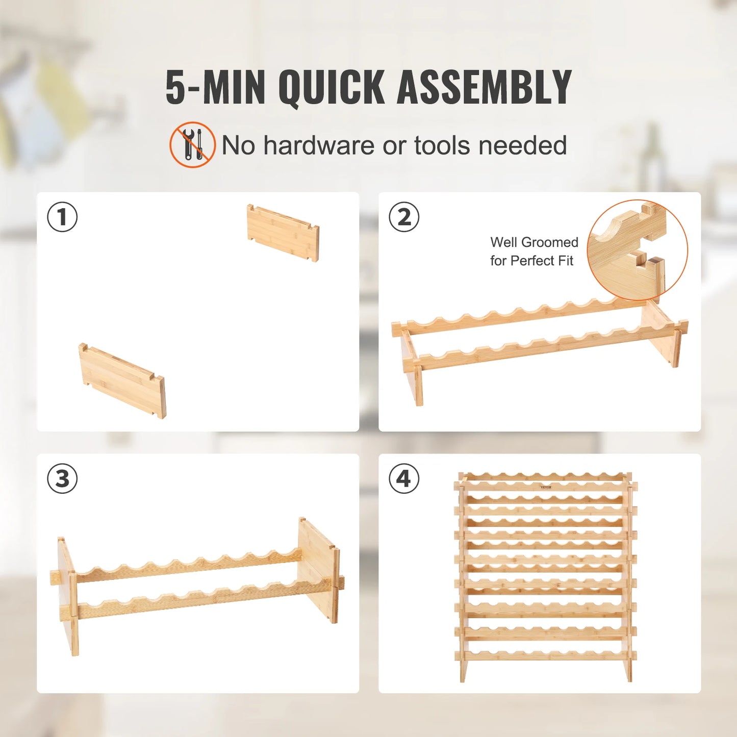 SucceBuy Bamboo Eight-Tier Stackable Wine Rack