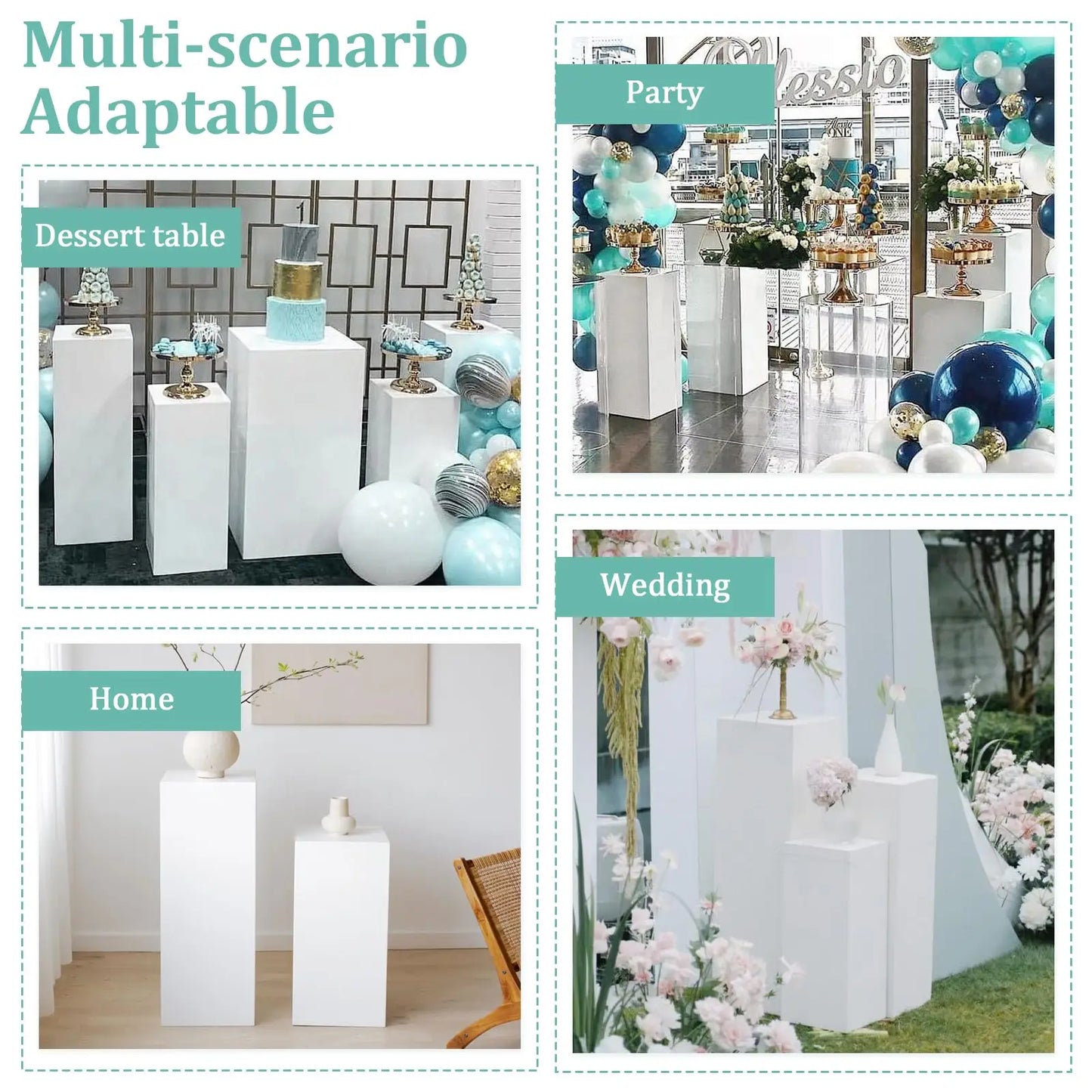 Jetting Square Pedestal Stands For Party Wedding Display Metal
