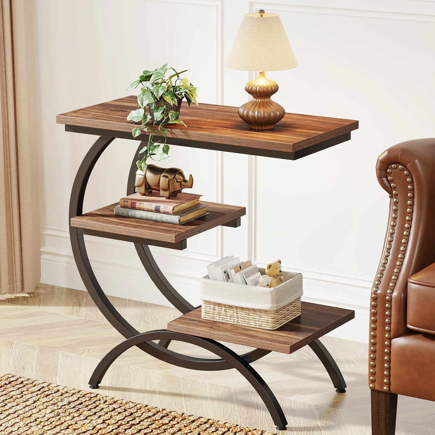 Tribesigns C Shaped End Table Industrial Storage Shelves
