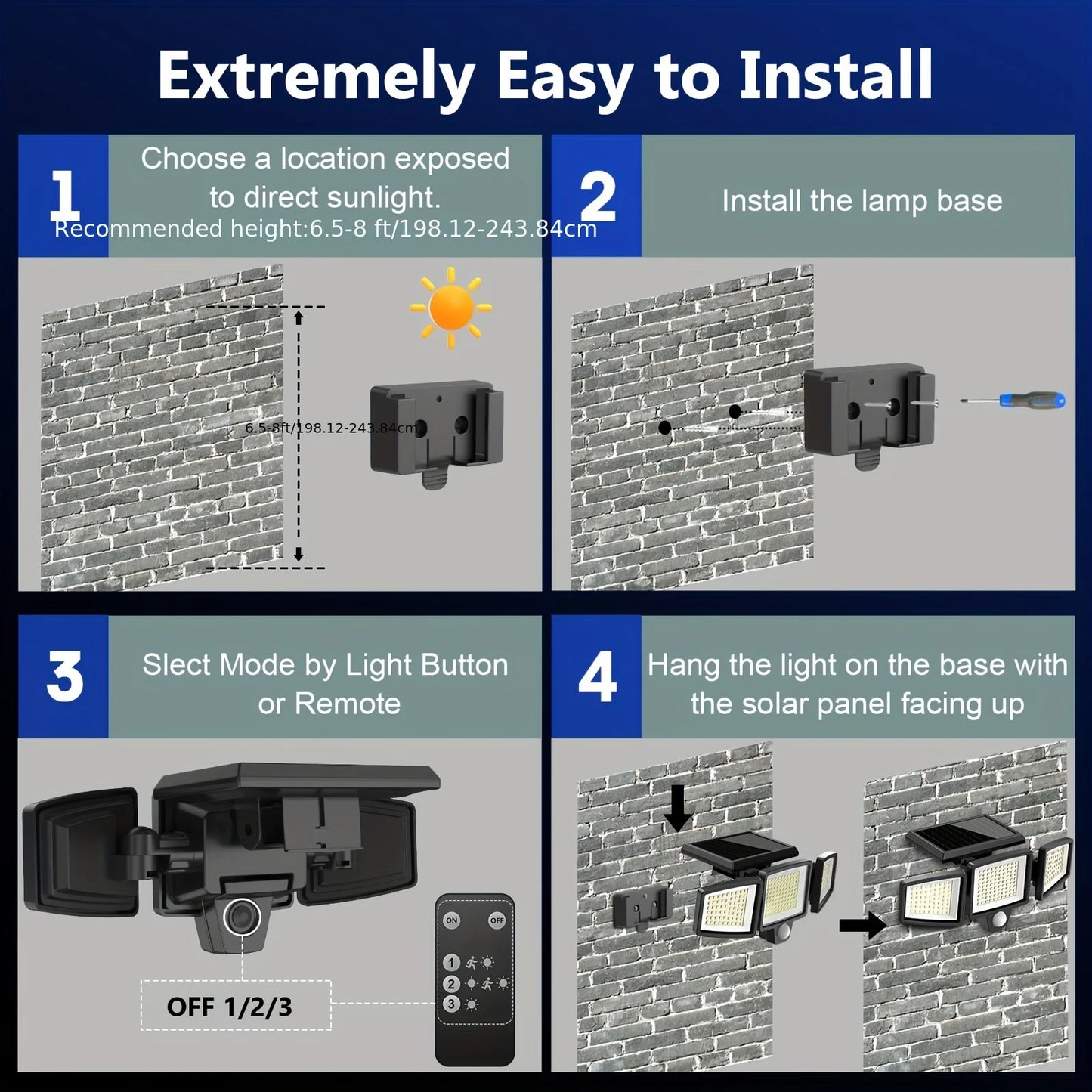 SZRSTH 3-Head Solar Outdoor Motion Sensor Light With Wireless Remote
