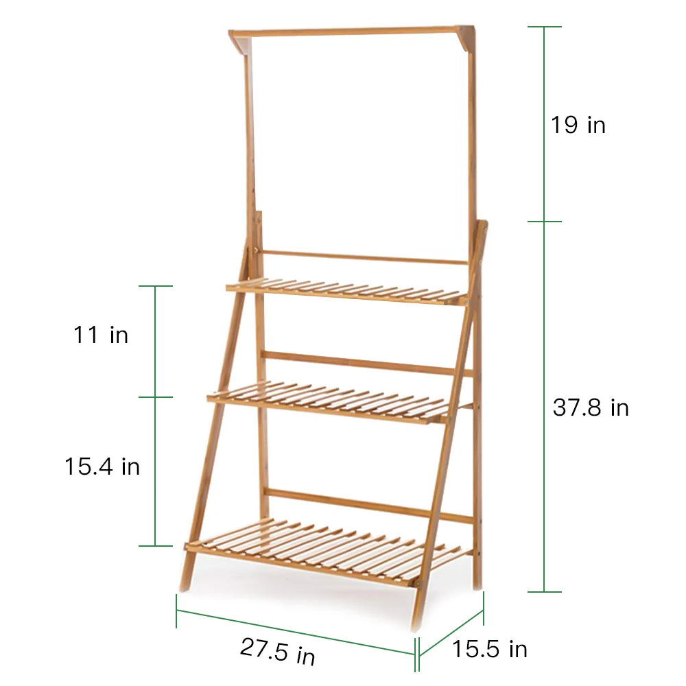 Folding Bamboo Plant Stand 3 Tier Shelf For Indoor Outdoor