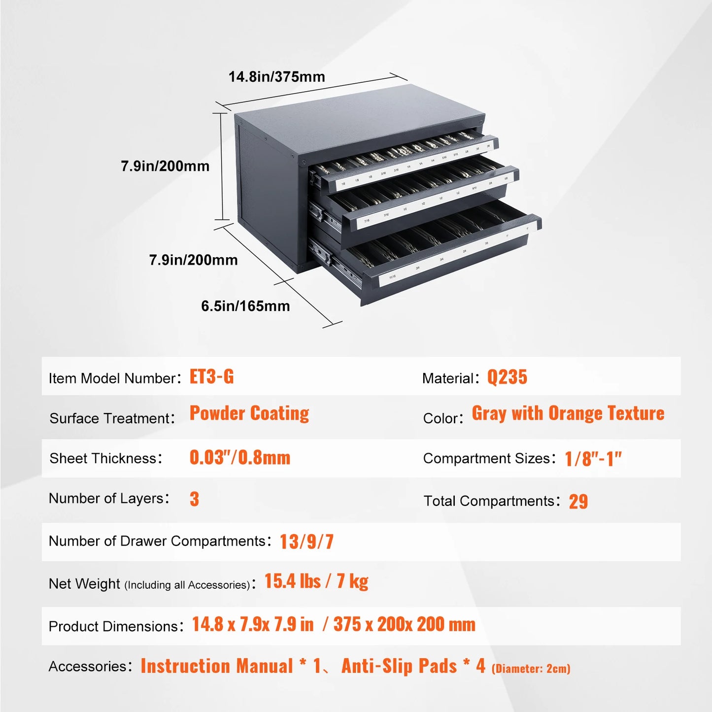 SucceBuy Steel Drill Bit Dispenser Cabinet With Three Drawers