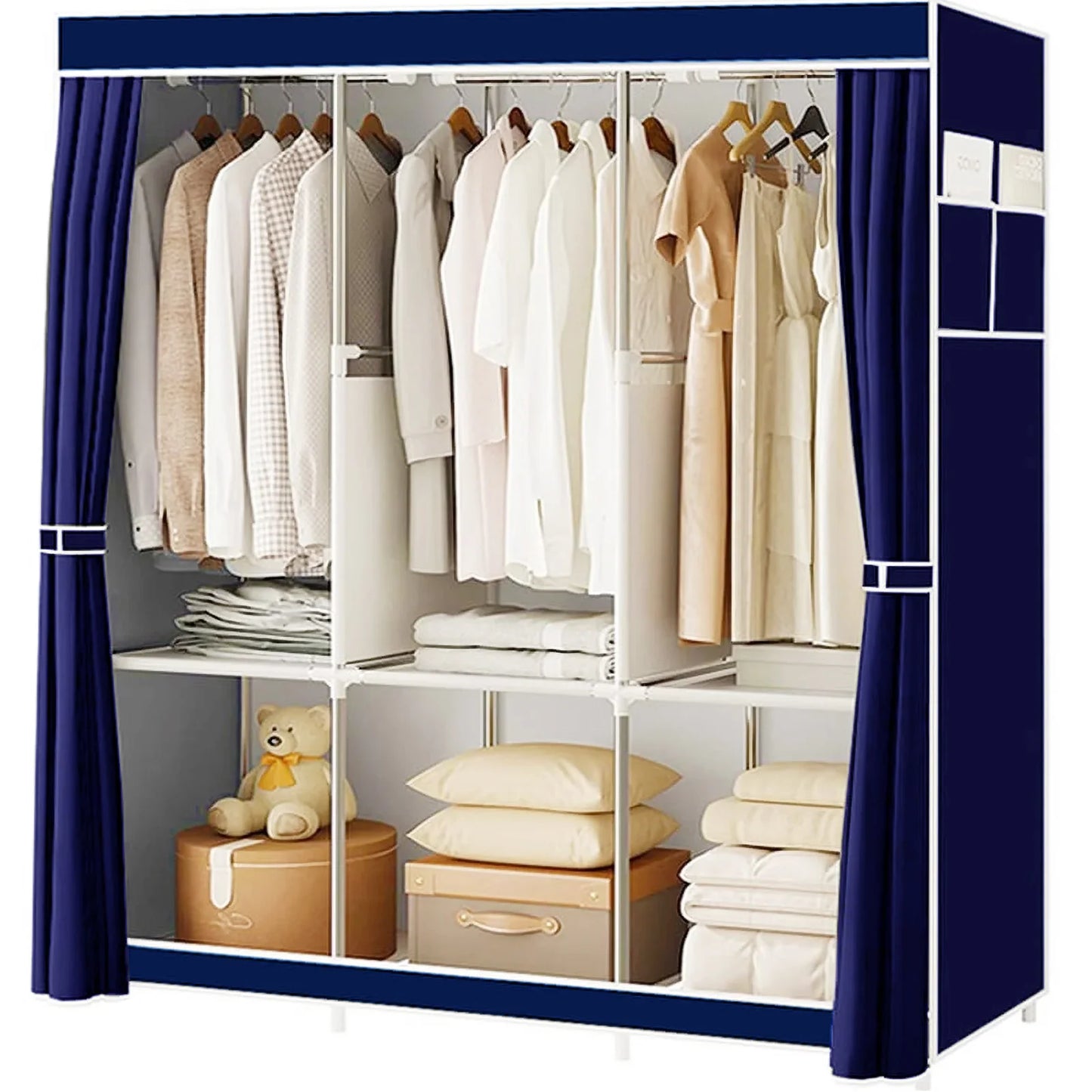 Nonwoven Fabric Closet Organizer Rack With Hanging Rod Portable
