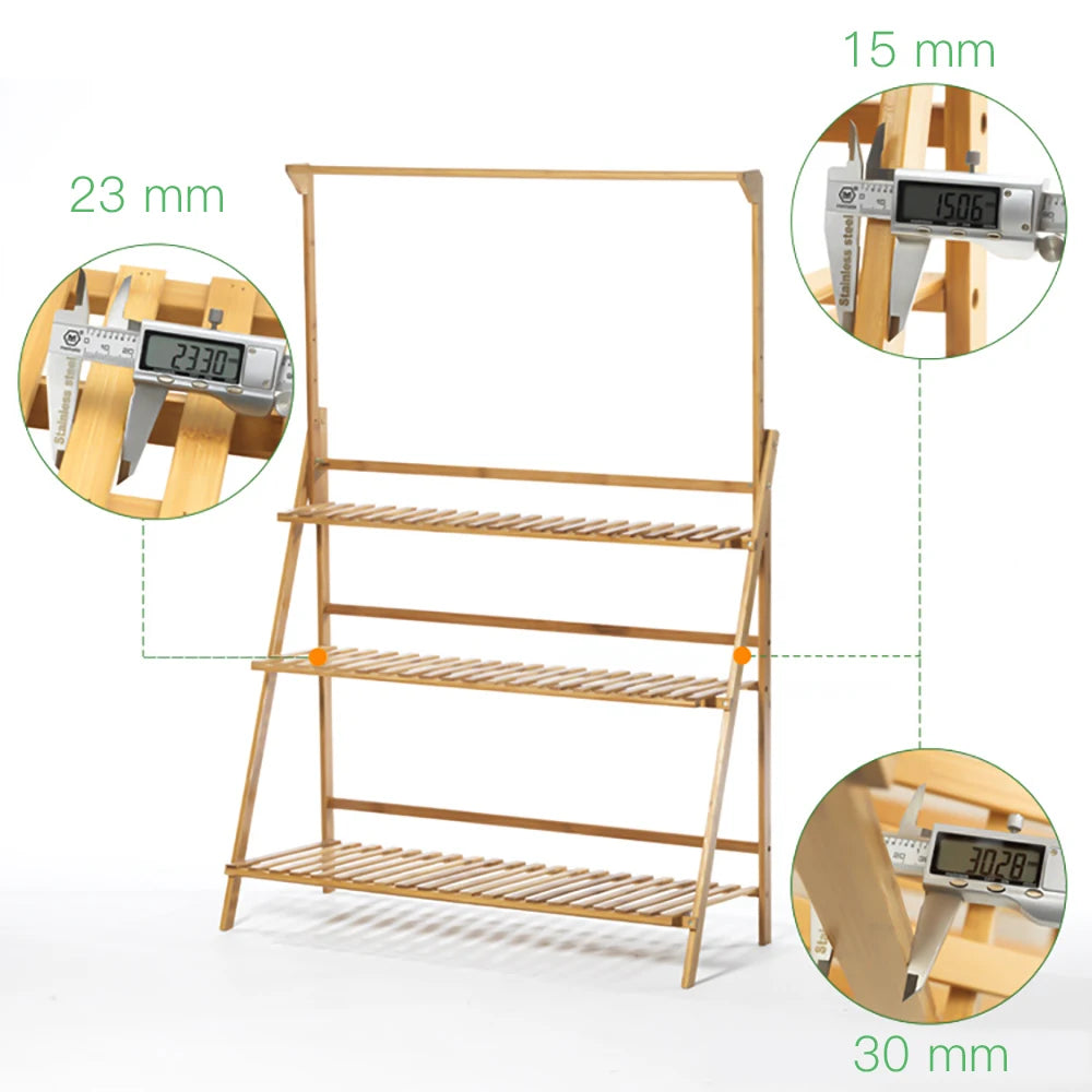 Folding Bamboo Plant Stand 3 Tier Shelf For Indoor Outdoor