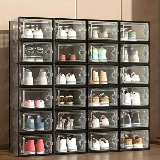 Large Stackable Plastic Shoe Storage Boxes Dustproof Transparent Display Cabinet