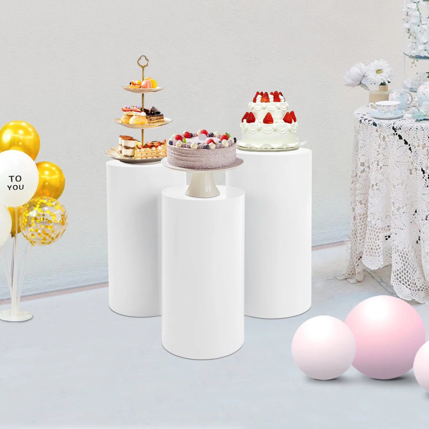 Freestanding Metal Round Cylinder Pedestal Stand For Cakes And Florals