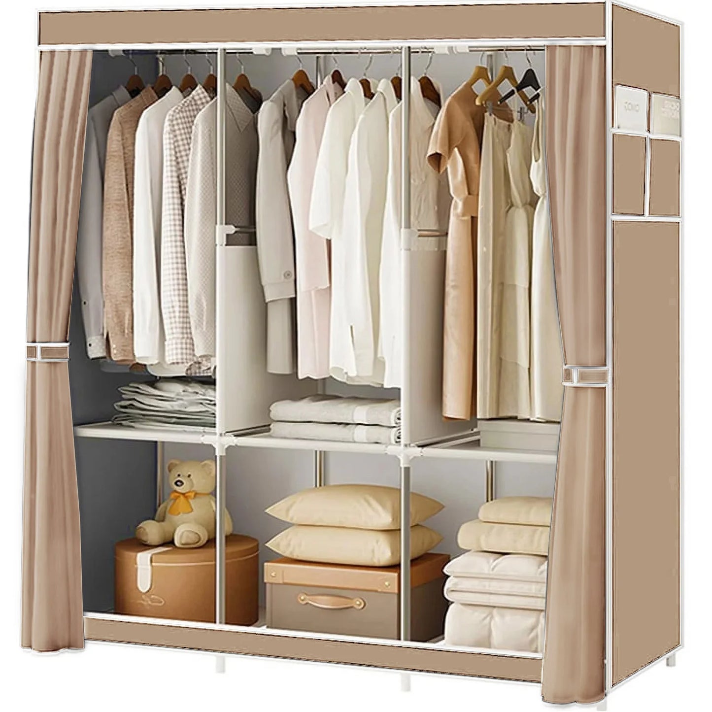 Nonwoven Fabric Closet Organizer Rack With Hanging Rod Portable