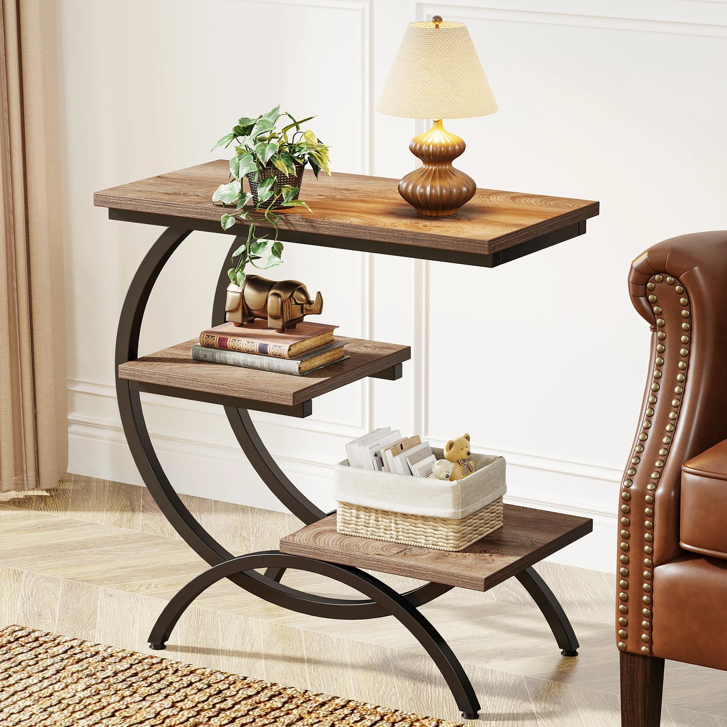 Tribesigns C Shaped End Table Industrial Storage Shelves