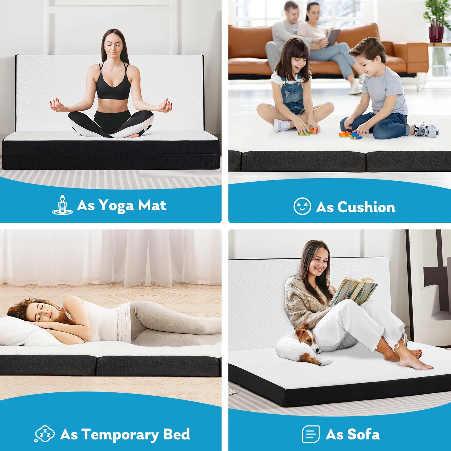 JHK Three Fold Portable Floor Bed Memory Foam For Travel And Camping