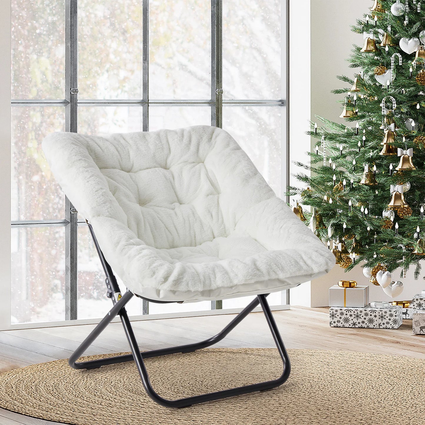 JHK Cozy Saucer Chair Faux Fur Padded Folding Lounge