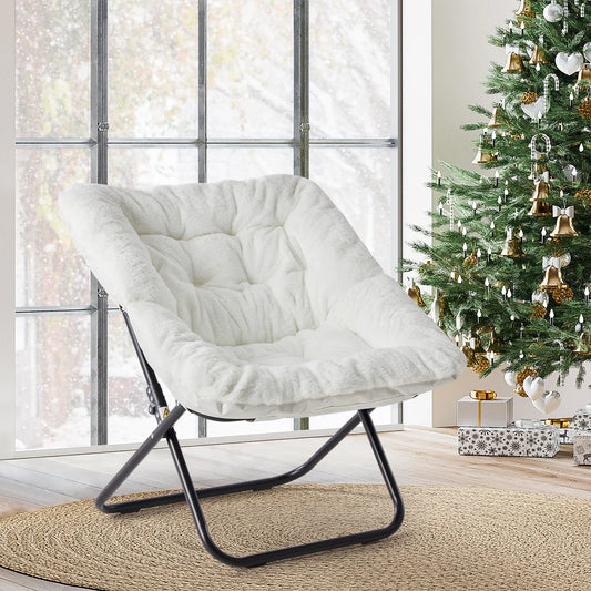 JHK Cozy Saucer Chair Faux Fur Padded Folding Lounge