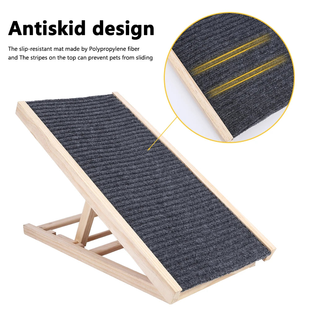 TWISTER.CK Pet Dog Ramp Ladder Natural Pine Folding Anti Skid