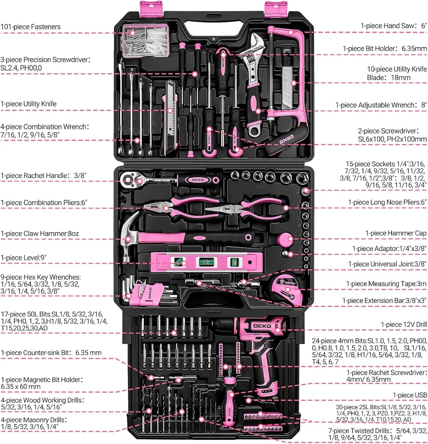 DEKO 12V Cordless Drill Set With Toolbox Storage Case