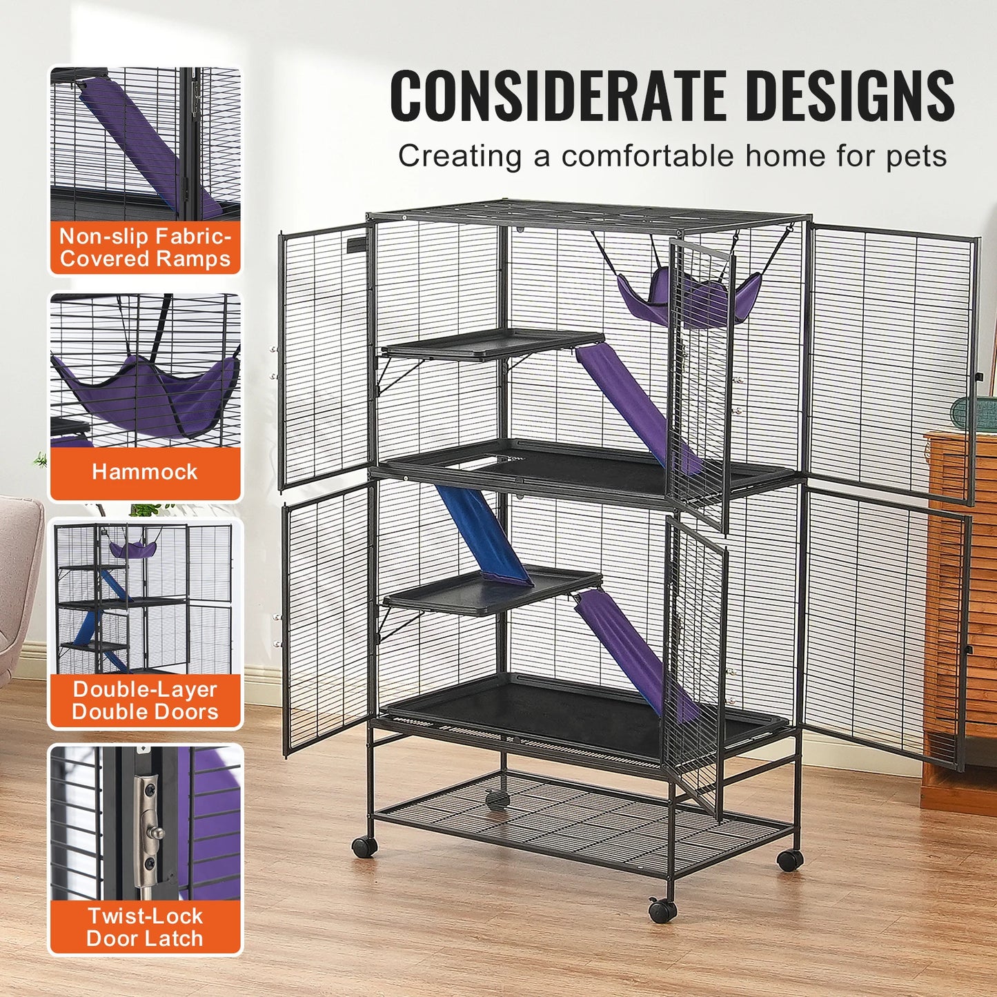 SucceBuy Rolling Metal Ferret Cage 4-Tier Critter Nation Small Animal Cage