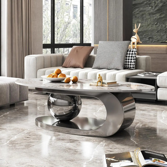 Modern Coffee Table With Sintered Stone Top And Pedestal