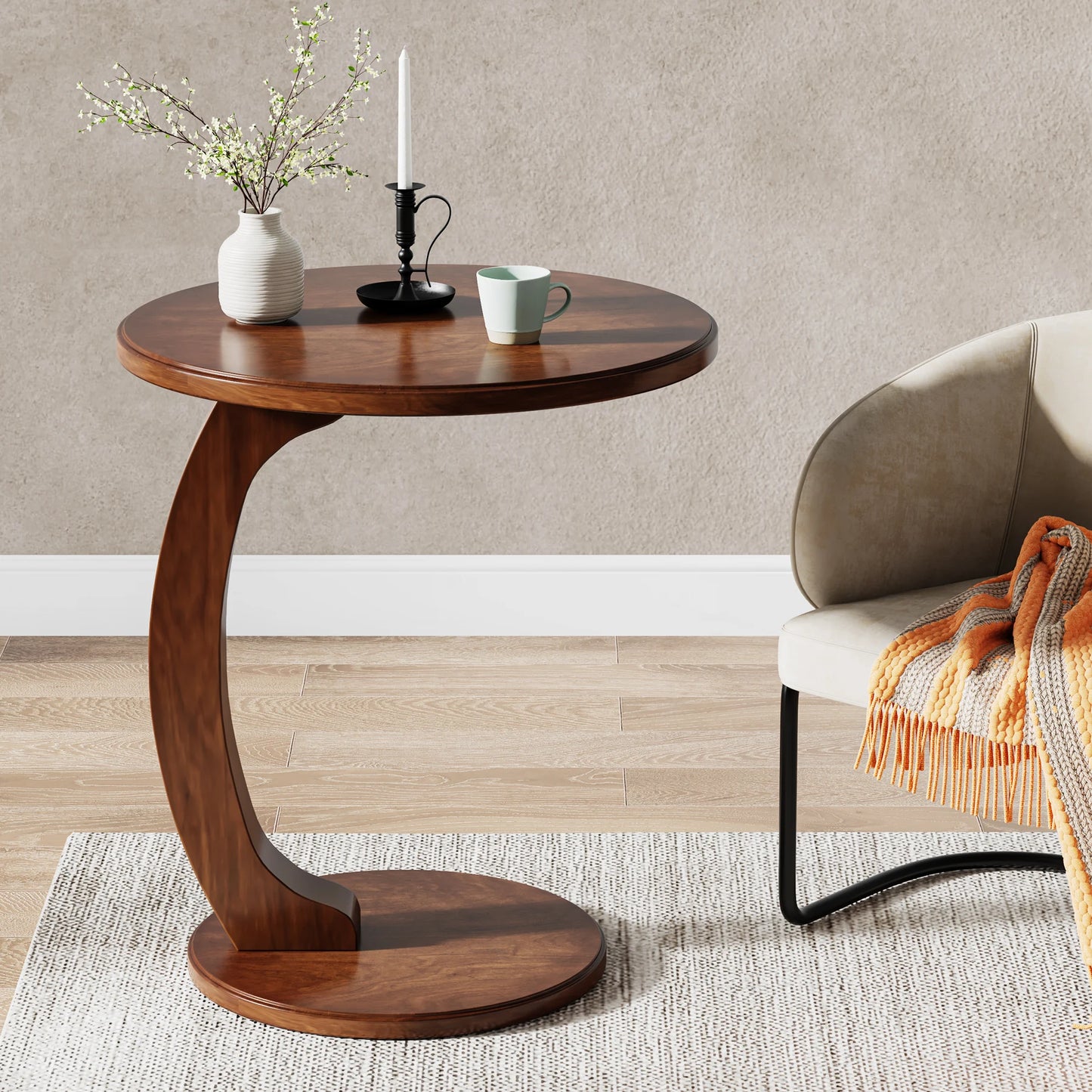 Tribesigns Round Wood End Table Mid Century Side Table
