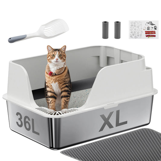 Stainless Steel Cat Litter Box Splash-Proof Leak-Proof
