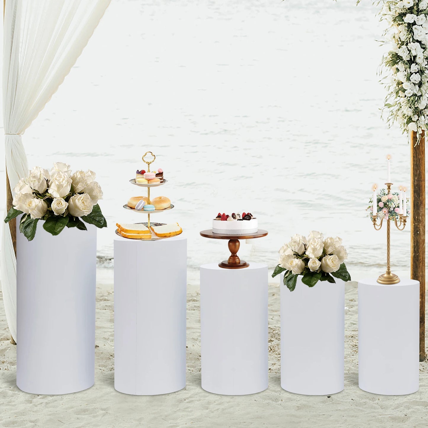 Freestanding Metal Round Cylinder Pedestal Stand For Cakes And Florals