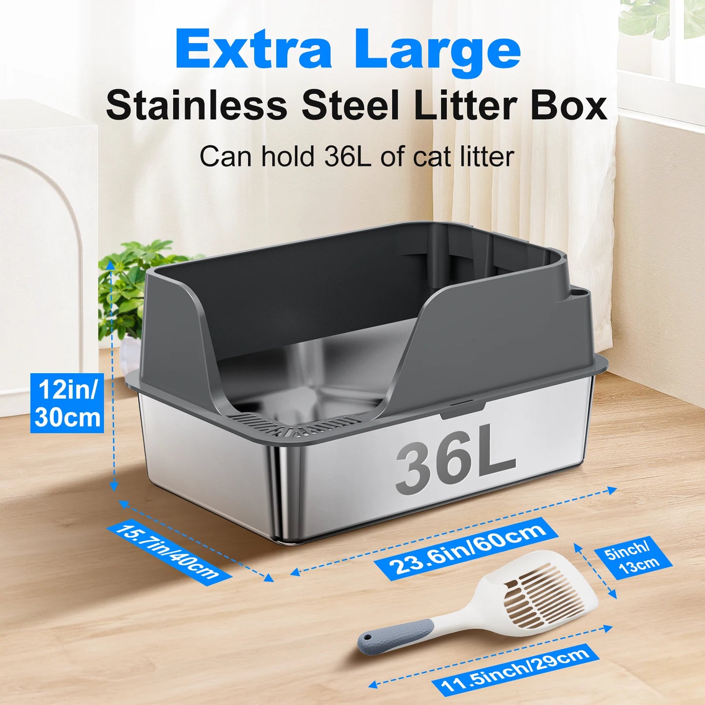 Stainless Steel Cat Litter Box Splash-Proof Leak-Proof