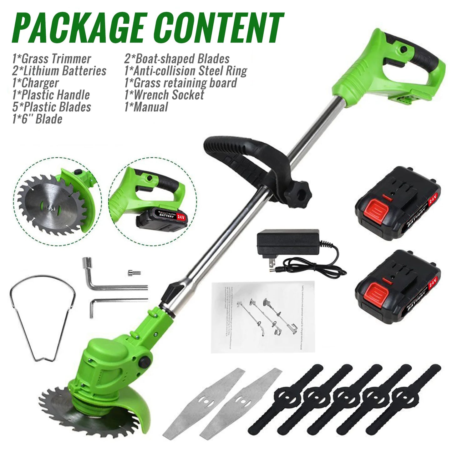 Brushless Cordless Electric Weed Trimmer 2-in-1 With Batteries