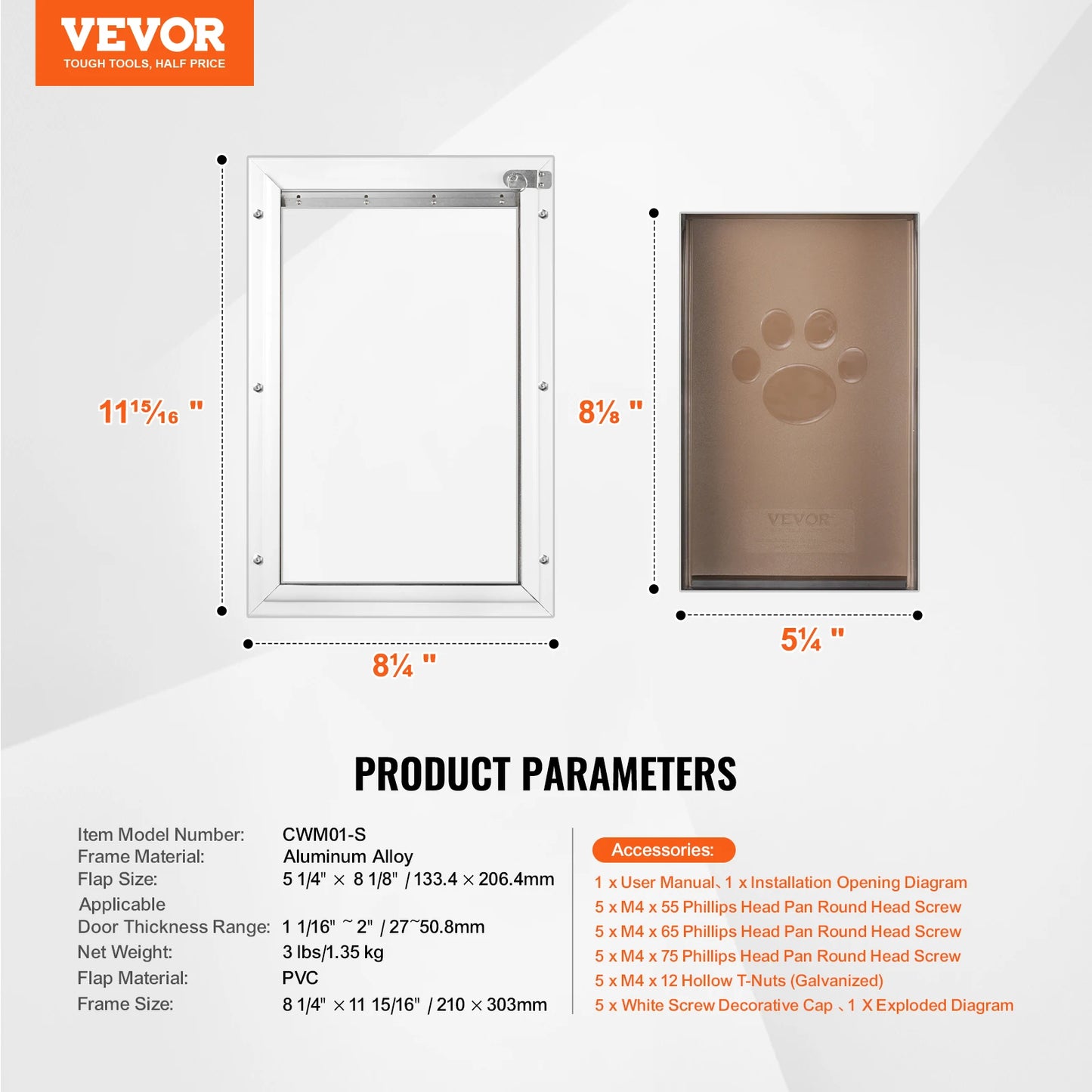 SucceBuy Pet Door Aluminum Frame with Locking Flap System