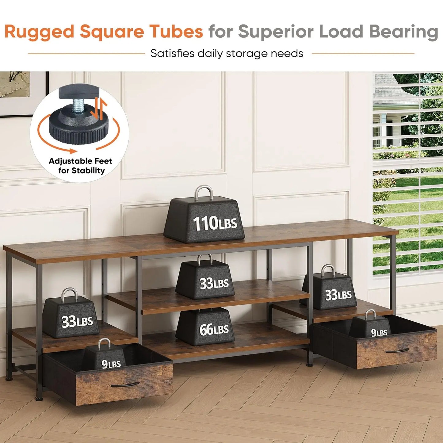 JHK Modern Wooden Tv Stand With Dual Storage Shelves