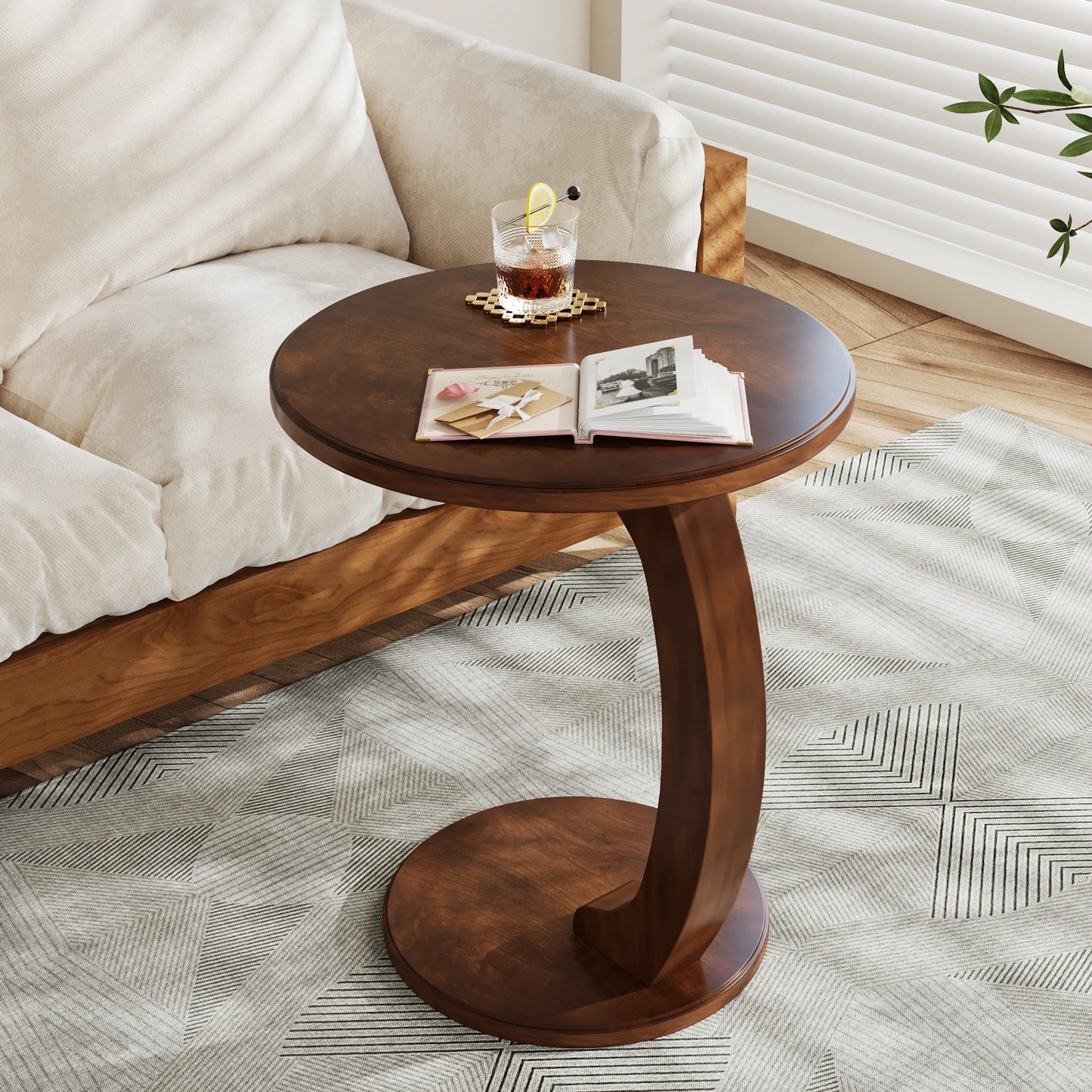 Tribesigns Round Wood End Table Mid Century Side Table