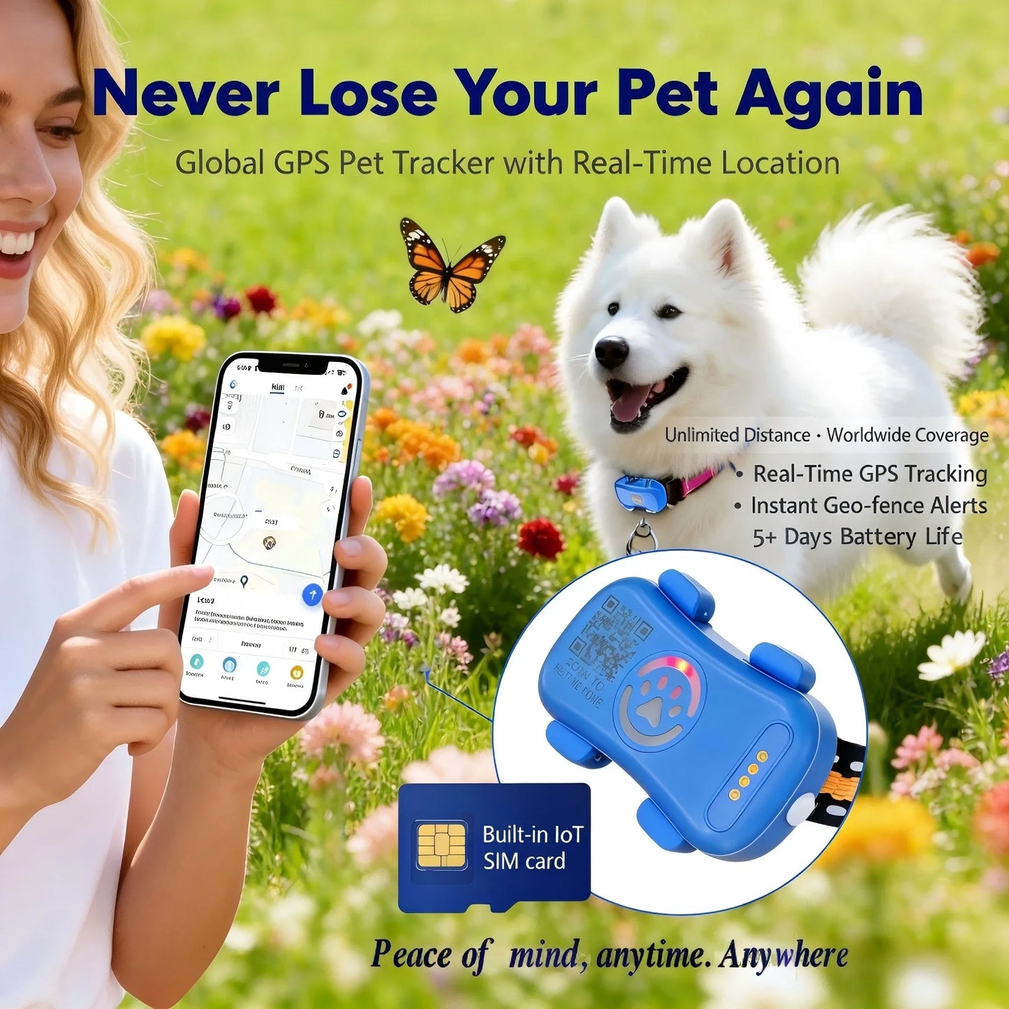 GPS Pet Tracker With IoT SIM And WiFi Connectivity